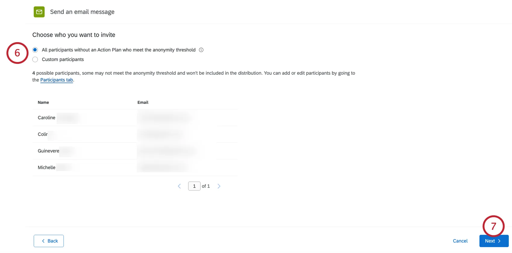 selecting recipients for the action plan reminder