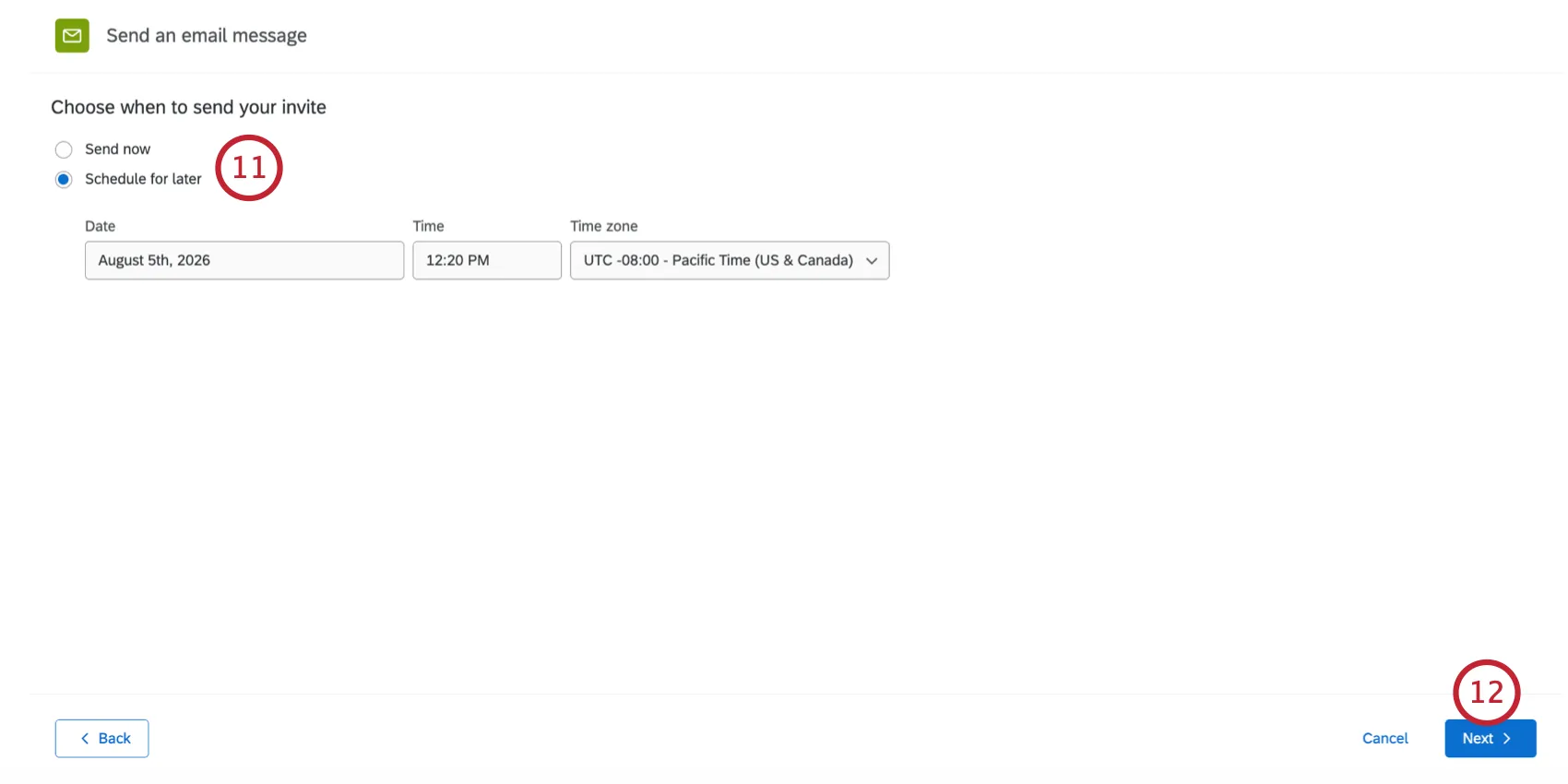 options to schedule the invite