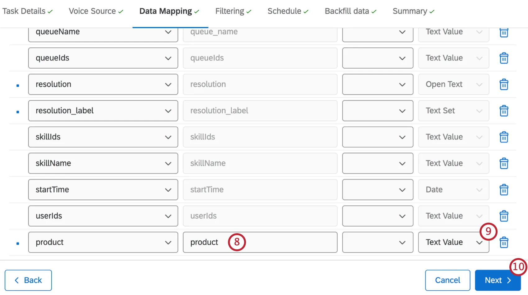 screen to map data fields and attributes