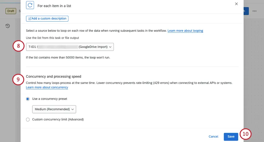 setting the extraction task, then the concurrency rate