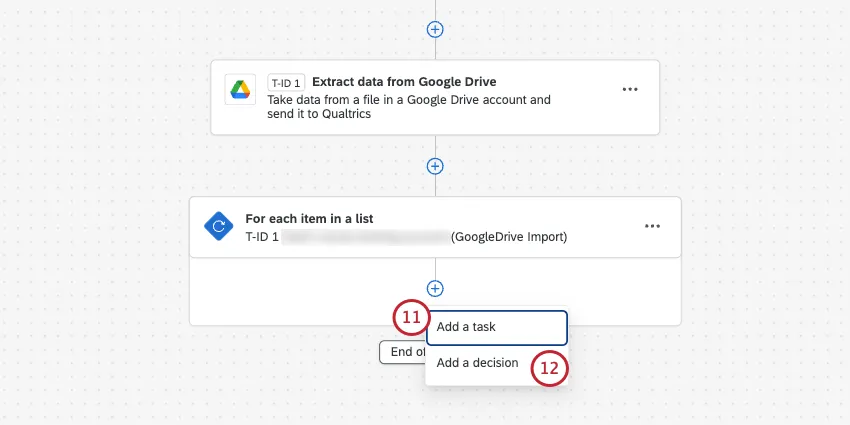 option to add a task or a condition inside a loop