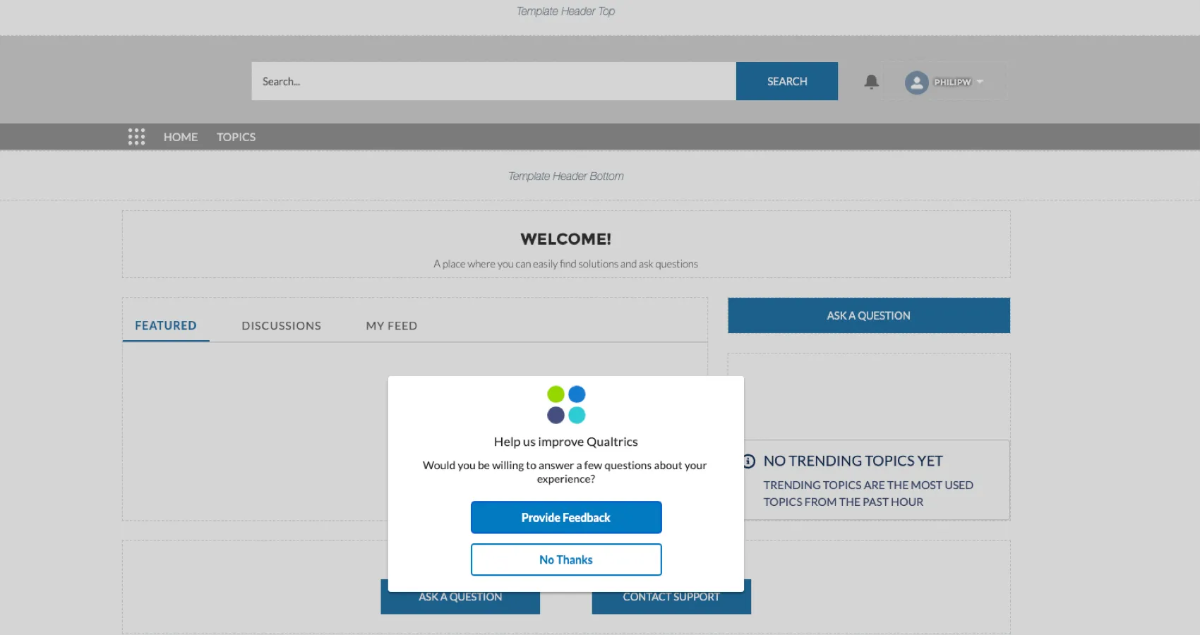 a qualtrics intercept running on an experience builder site