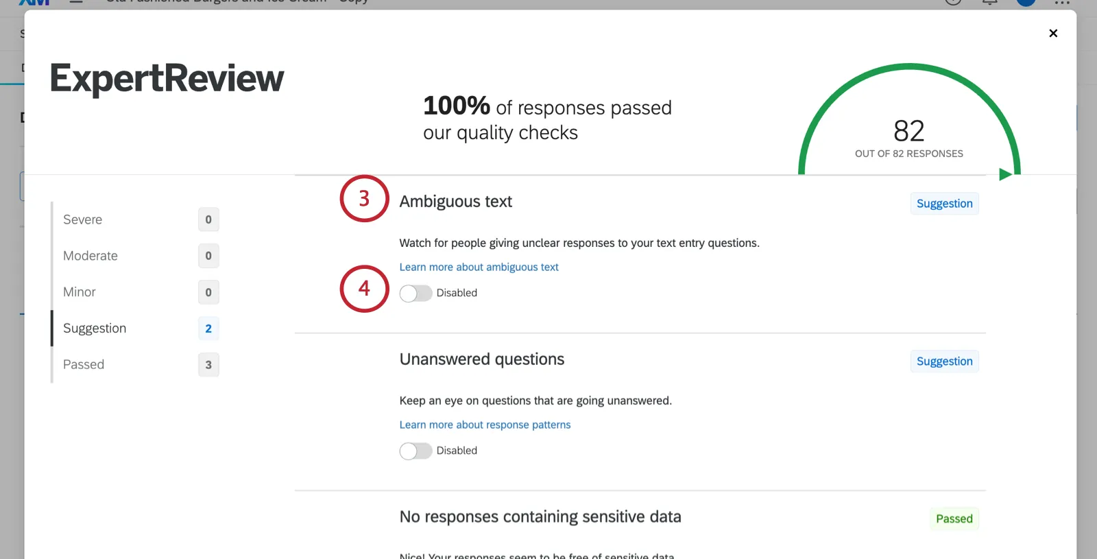 expert review response quality modal