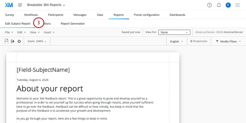 edit subject report tab