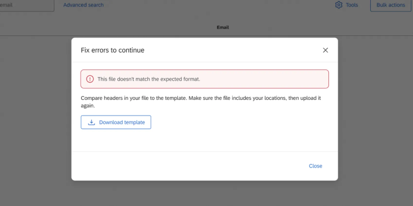 the error that the file has incorrect formatting
