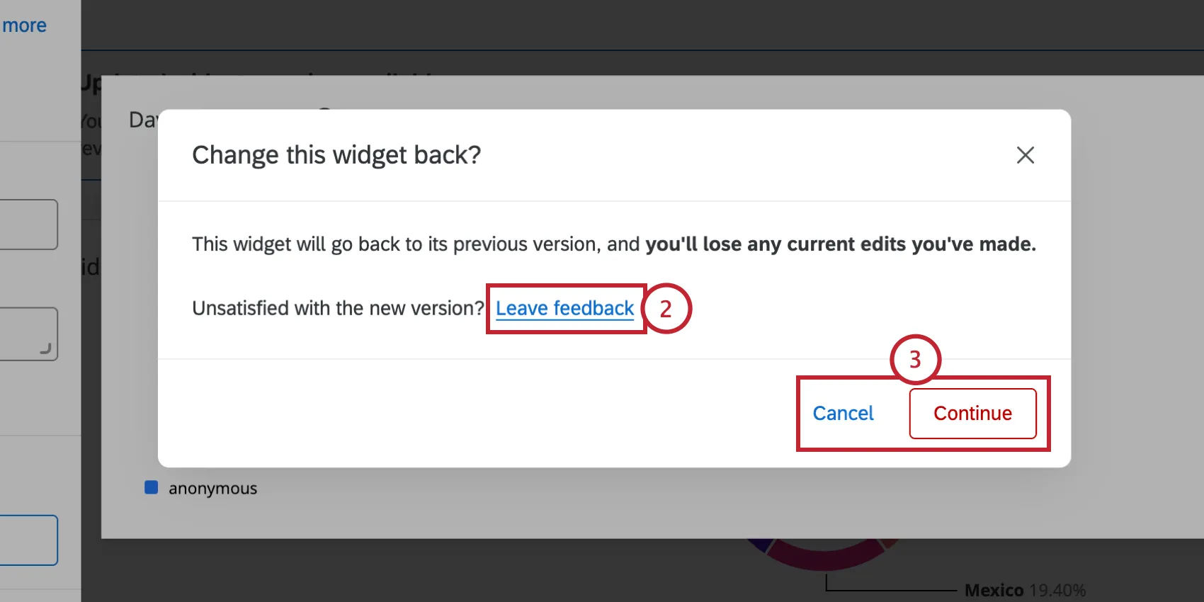 leave feedback and continue buttons