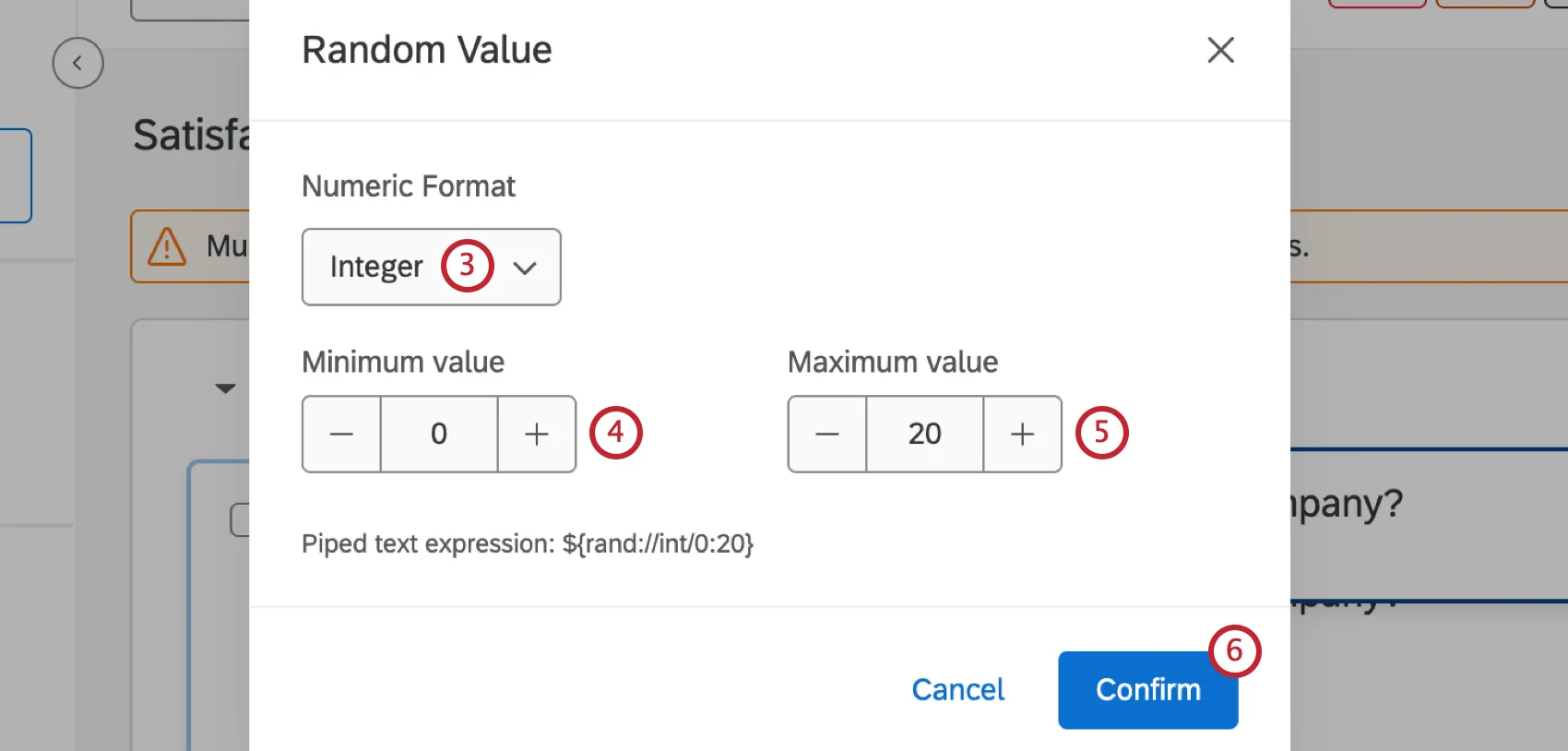 configuration options for generating a random value