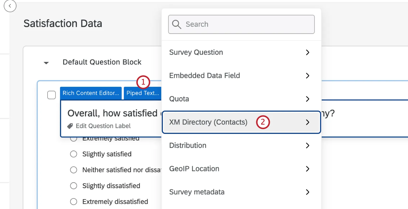 selecting xm directory as the type of piped text from the embedded data options