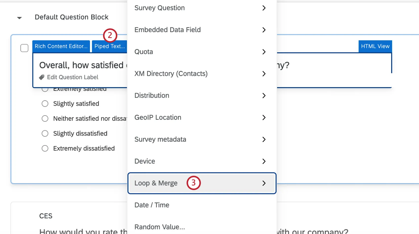 "loop & merge" option selected from the piped text menu