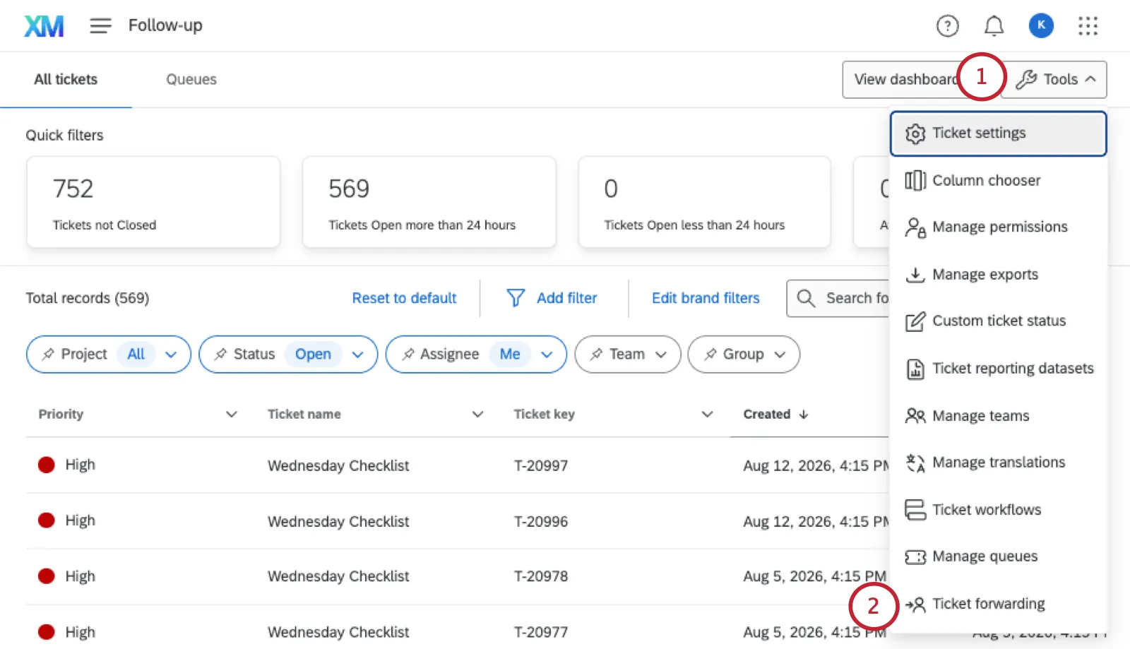 ticket forwarding option in tools menu