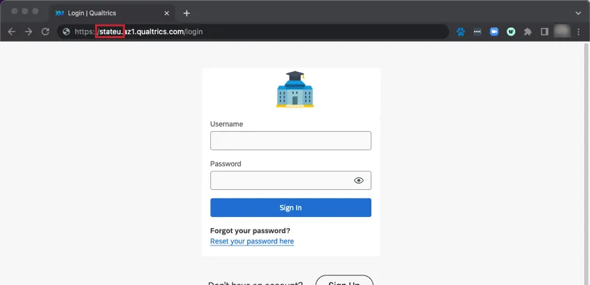 Accesso a Qualtrics con il logo di una scuola pubblica