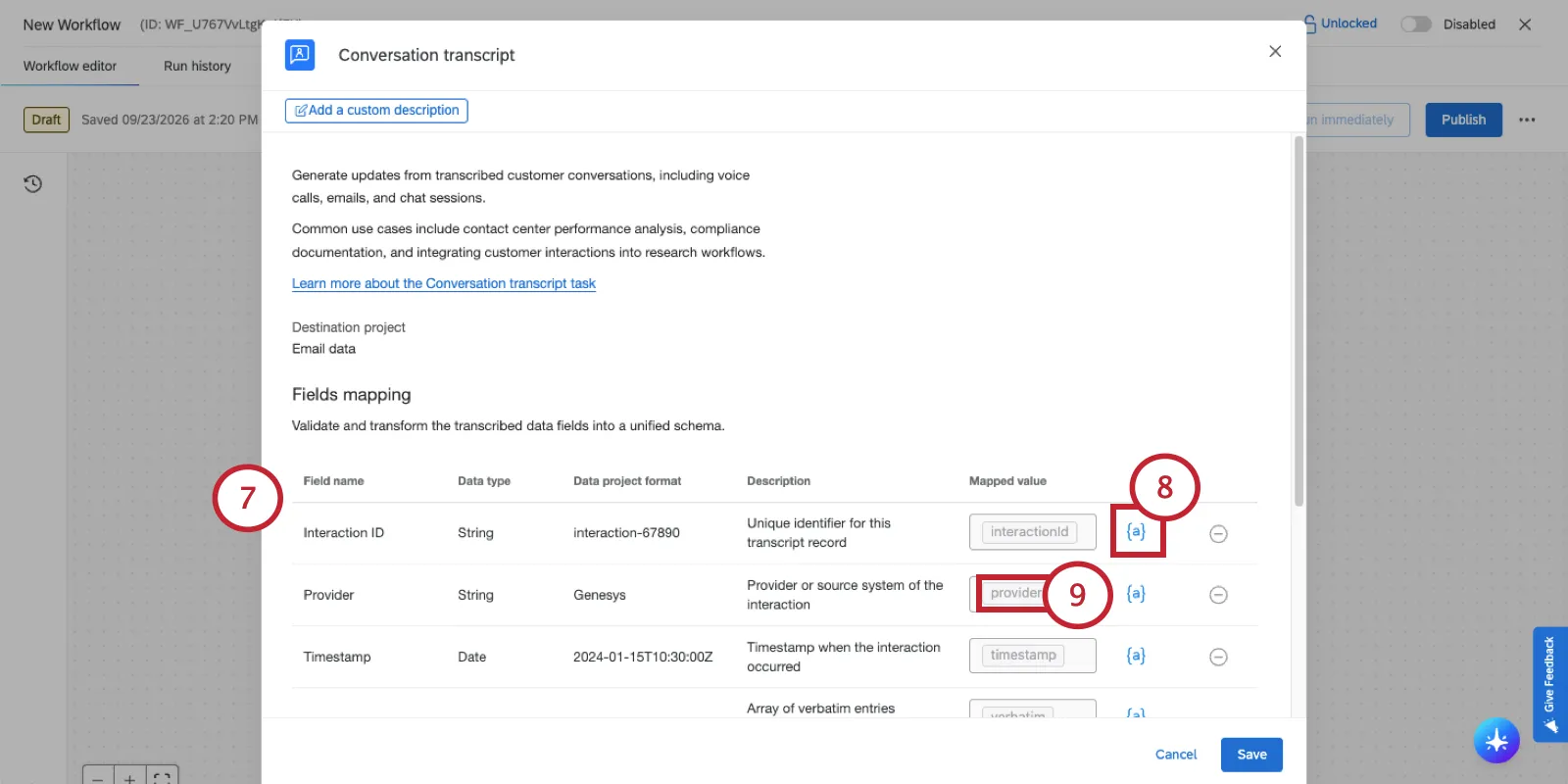 configuring fields in the task