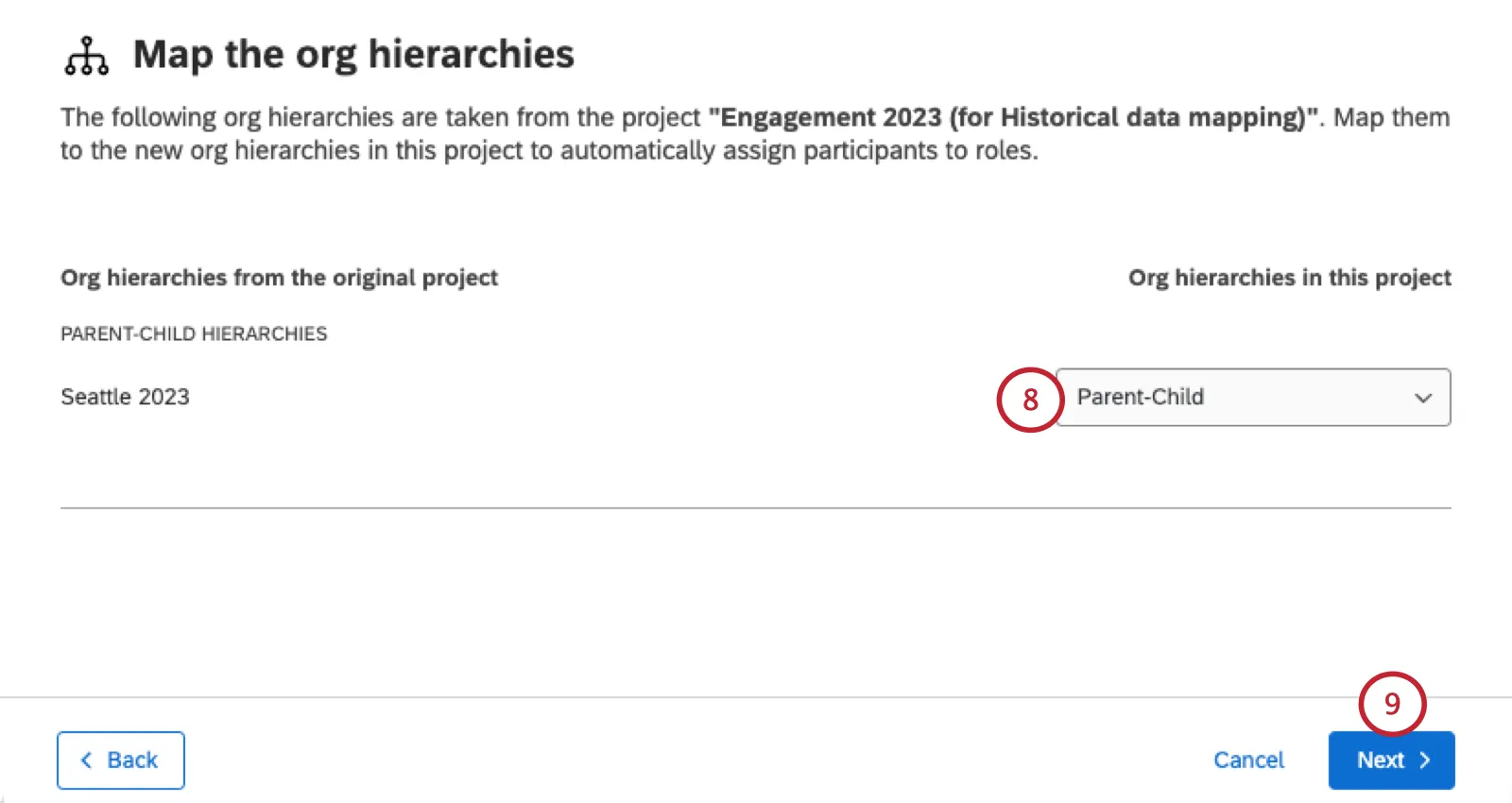 page where you select a hierarchy to use