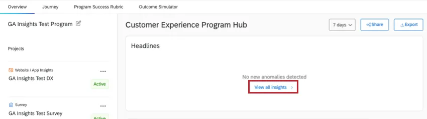 view all insights button in headlines section