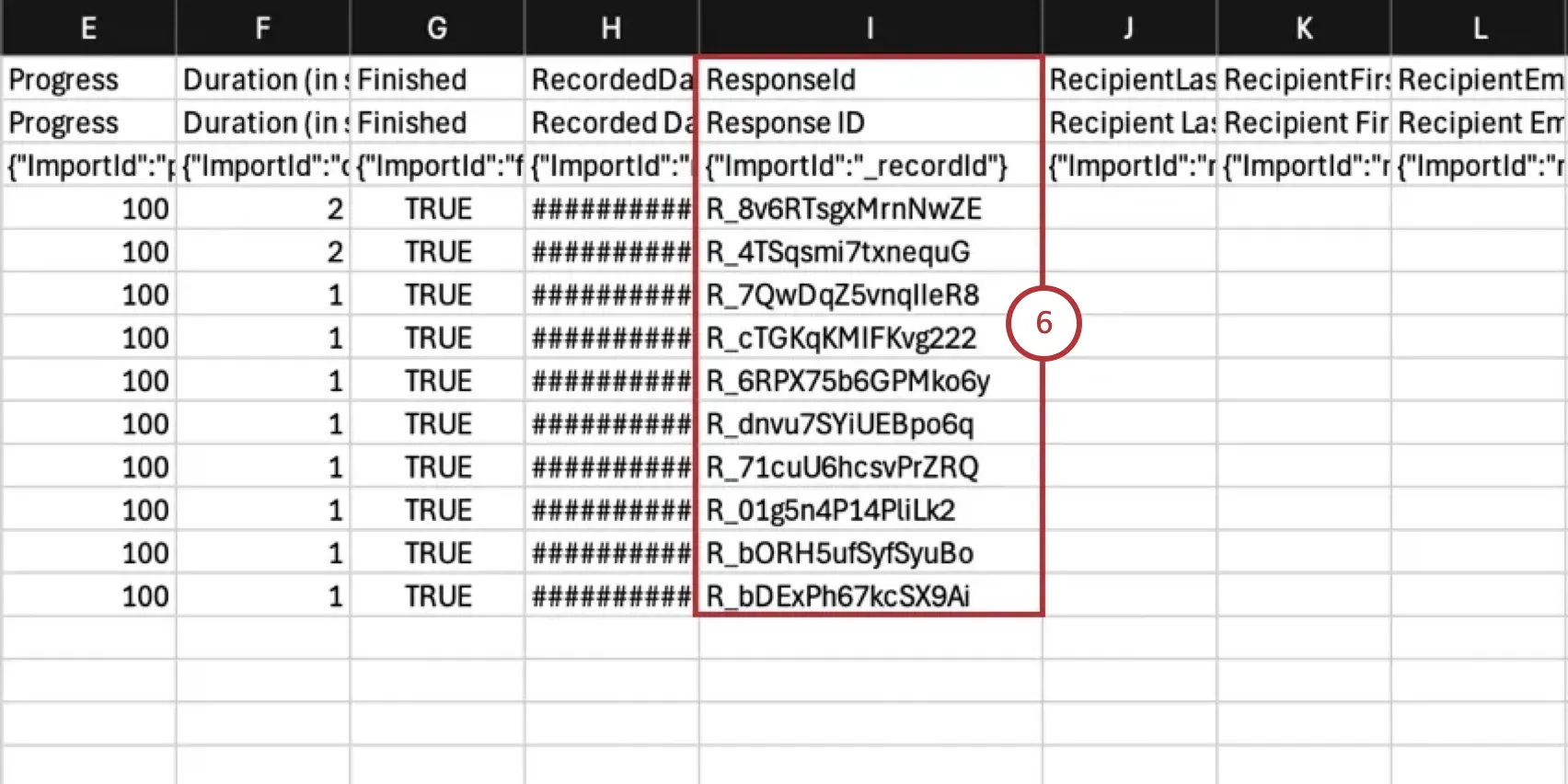 Response ID column highlighted within the template export