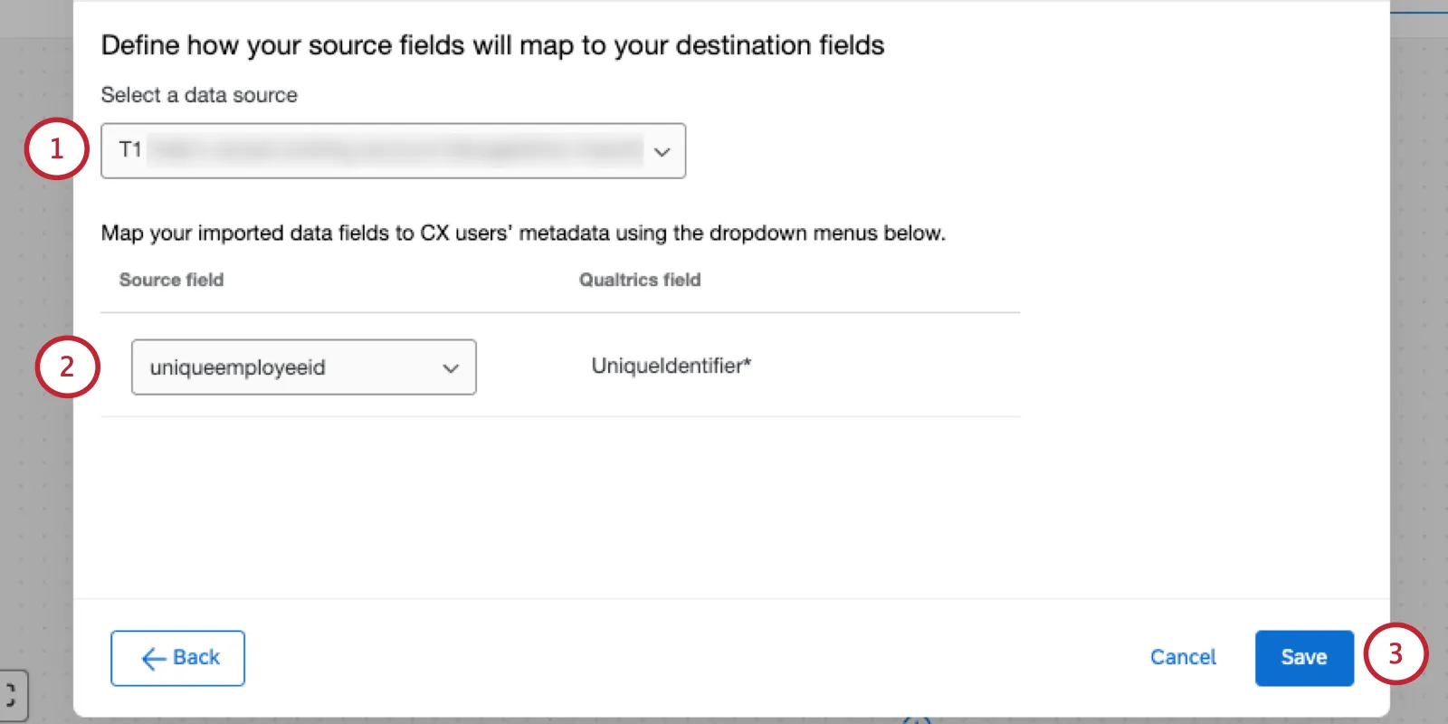 Modal where you select the data source and define a unique ID