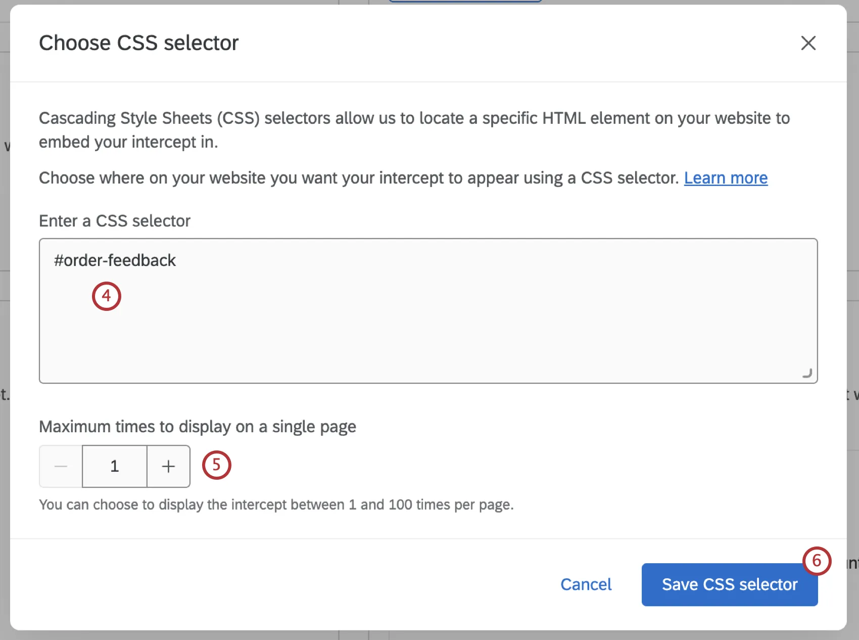 pop up window to customize the css selector