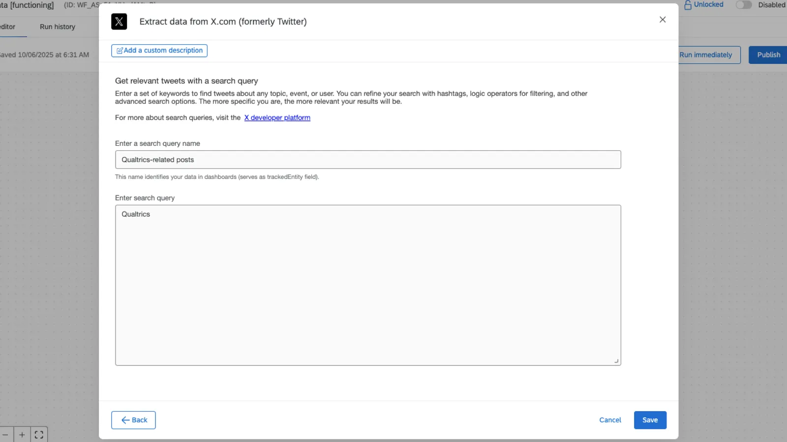 image of query builder in the workflow task