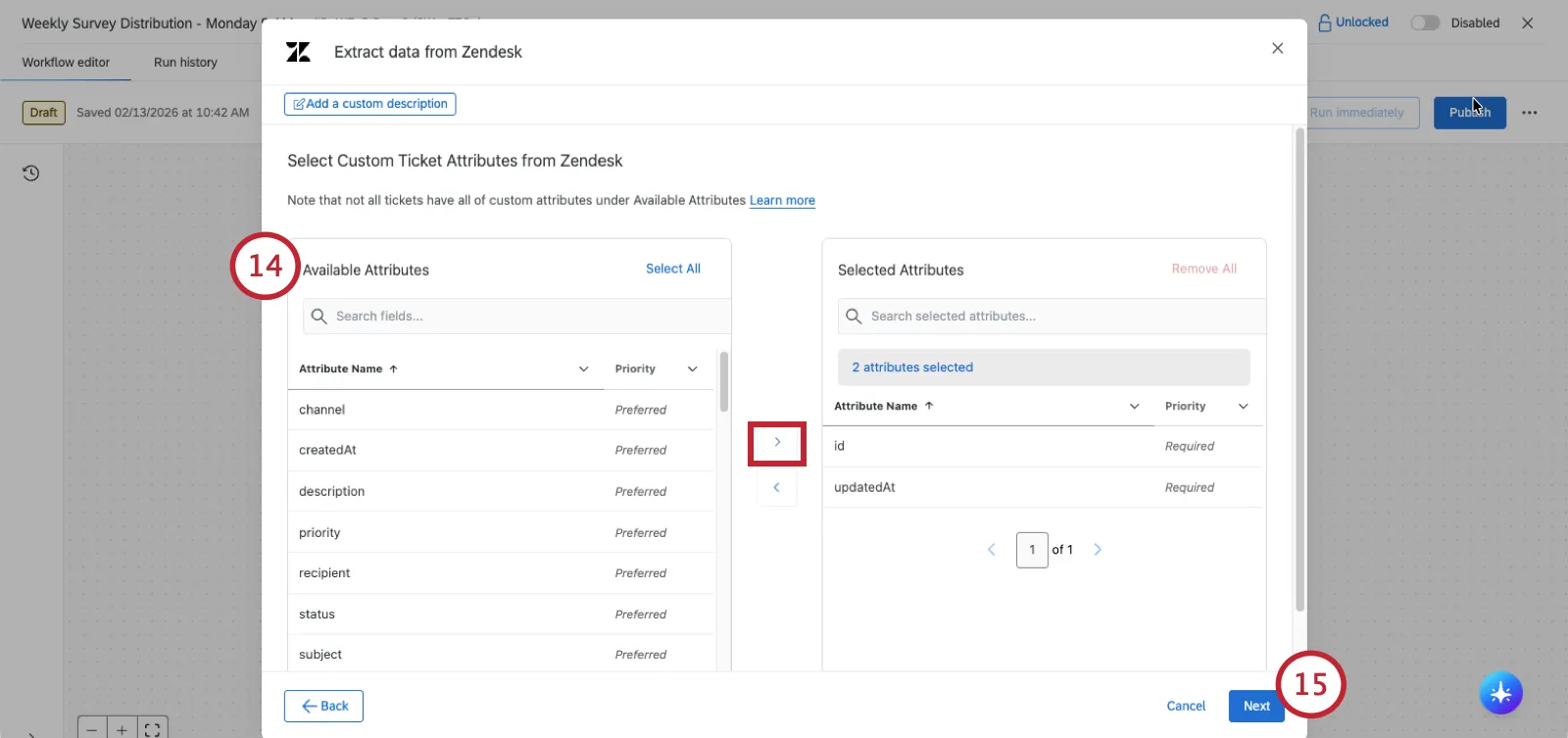 next page of setup where you move fields back and forth