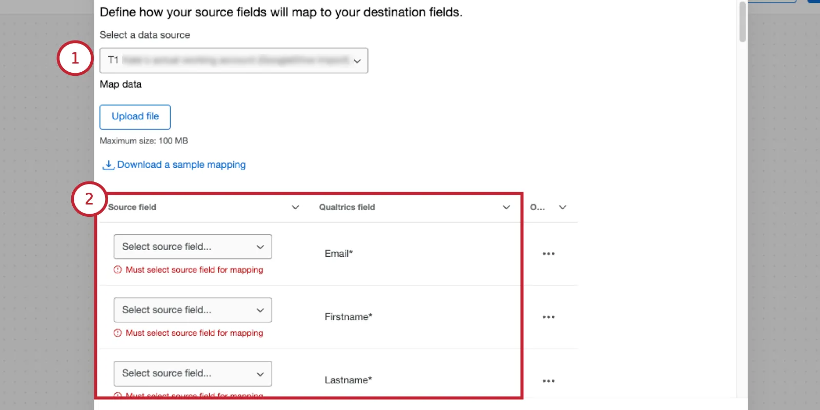 modal where you select an extractor and map fields