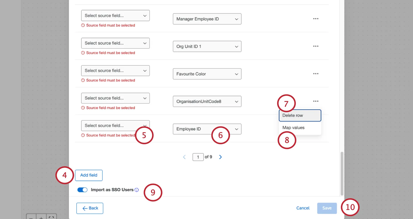 modal showing how to configure EX user fields