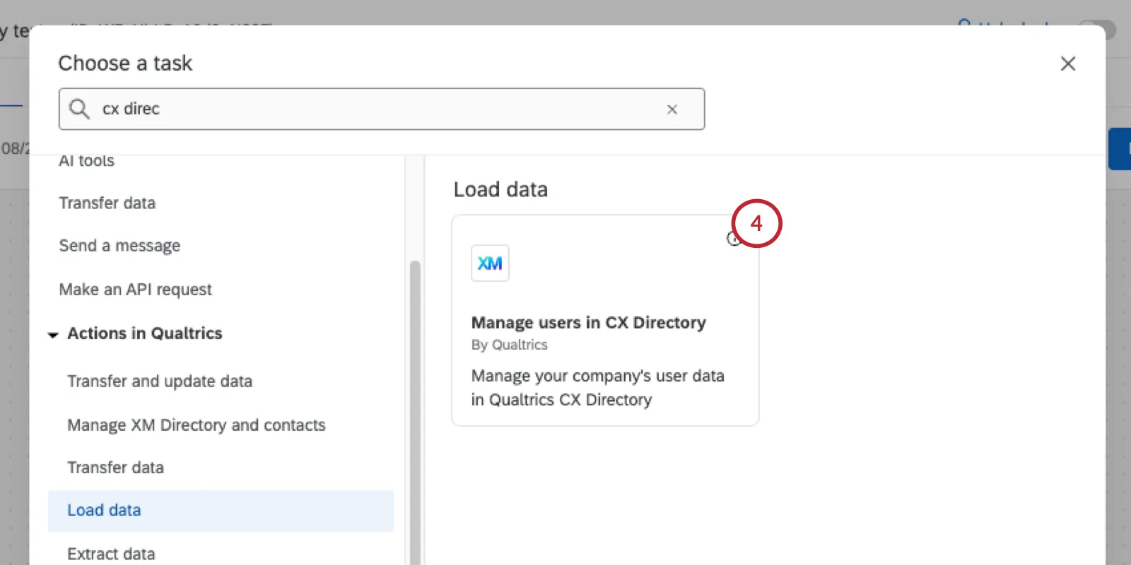 modal showing the manage CX users in directory task