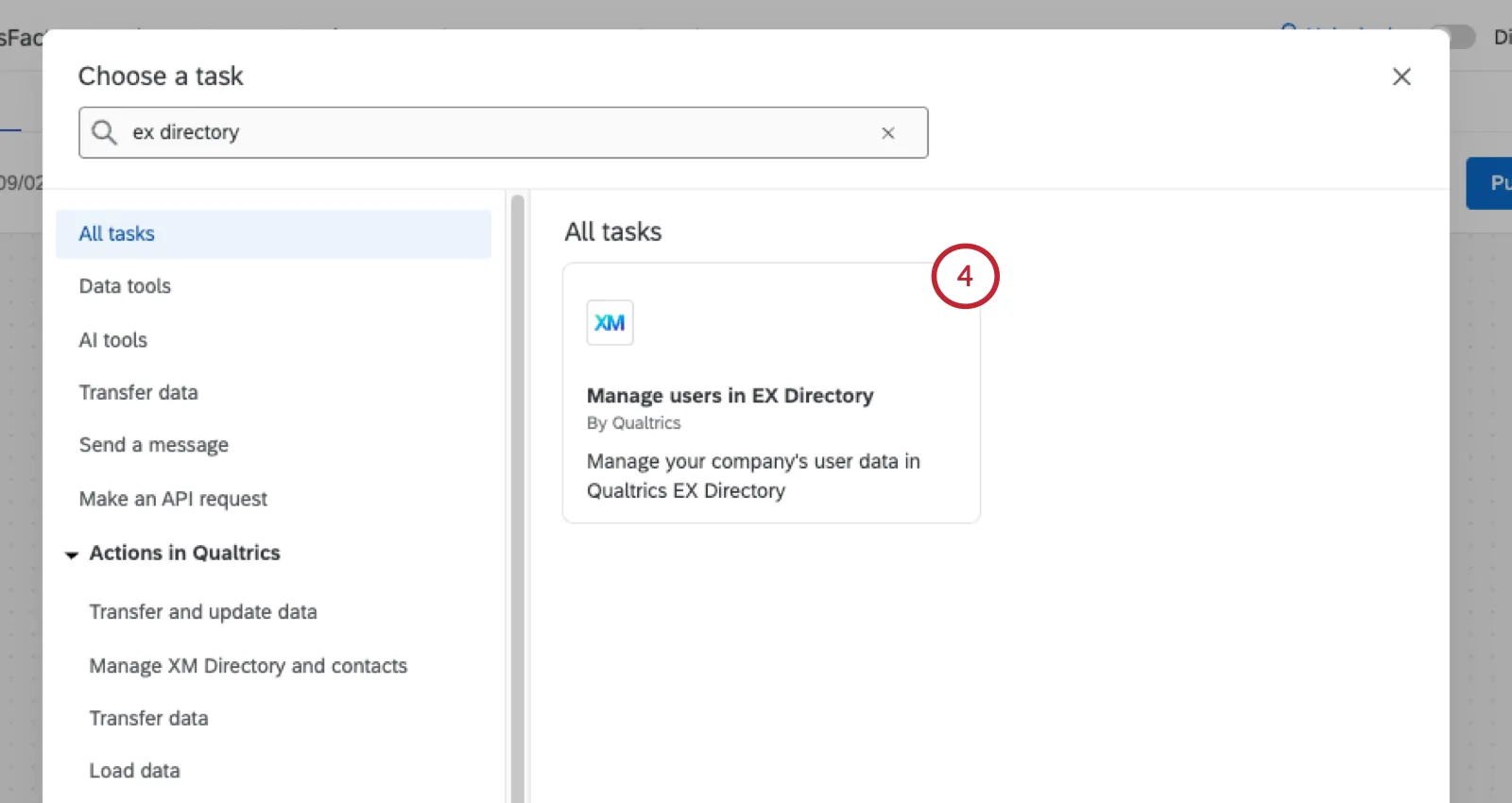 modal where you select a task