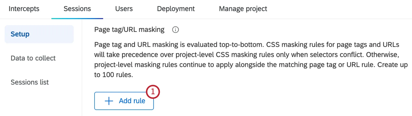 "add rule" button within the setup tab