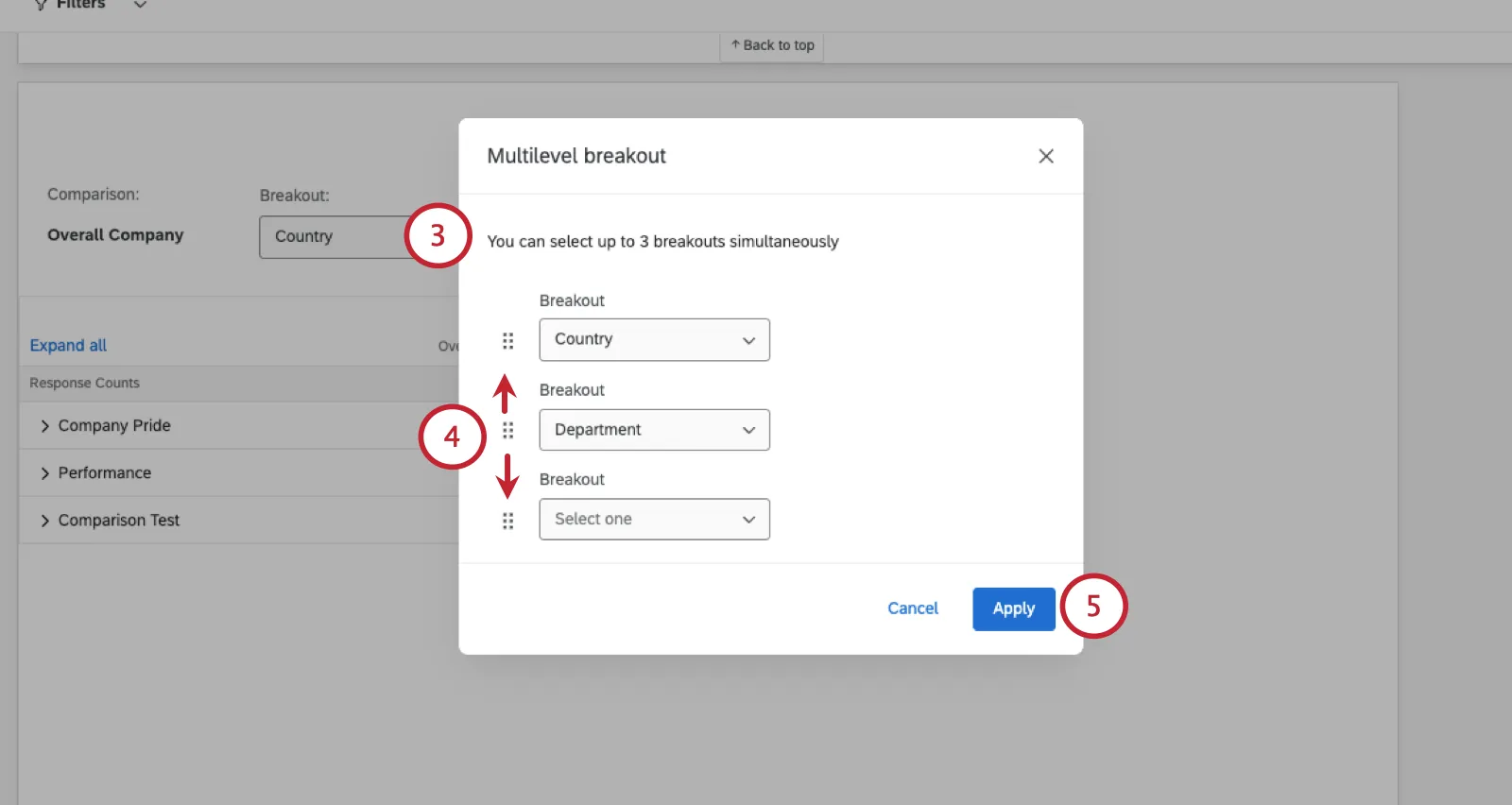 new modal where the multilevel breakout is set up