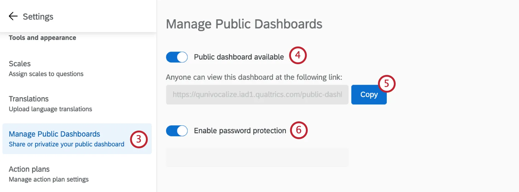 configuration settings for managing public dashboards