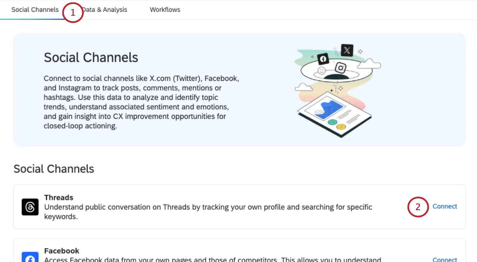 social channel tab with the connect button highlighted