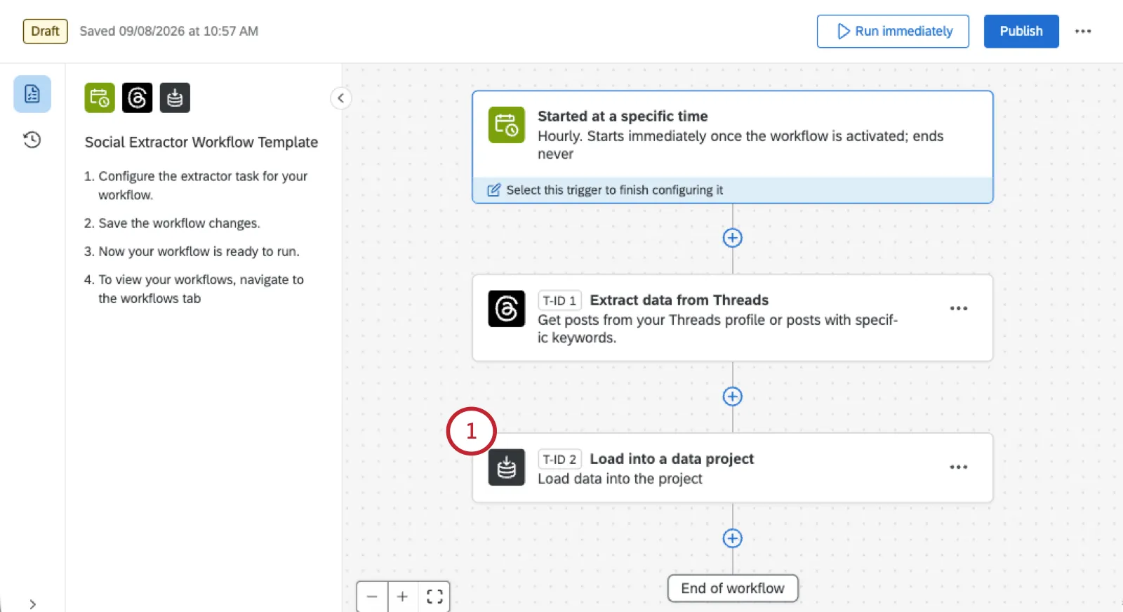 image of the social workflow template with the loader task highlighted
