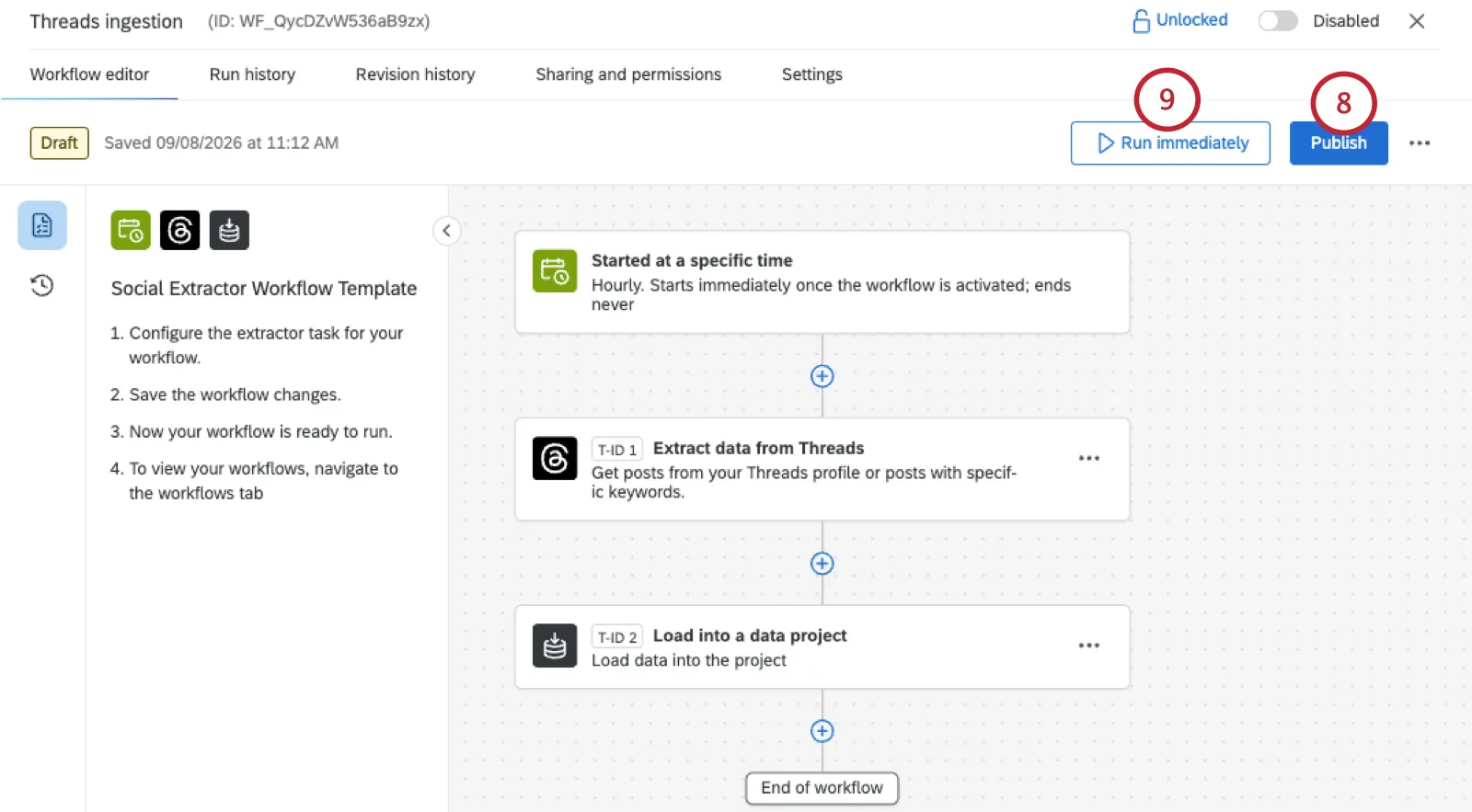 Publish button in the workflow editor