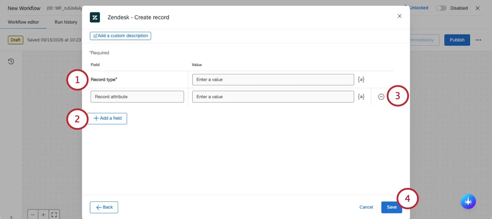 modal where you set up a zendesk record