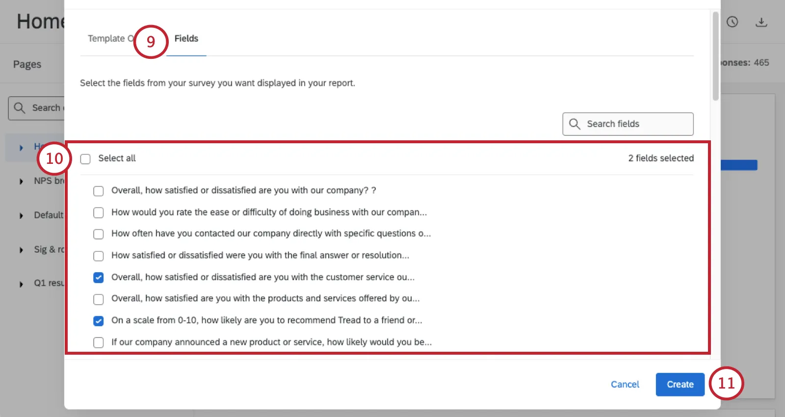 list of questions with only a few selected