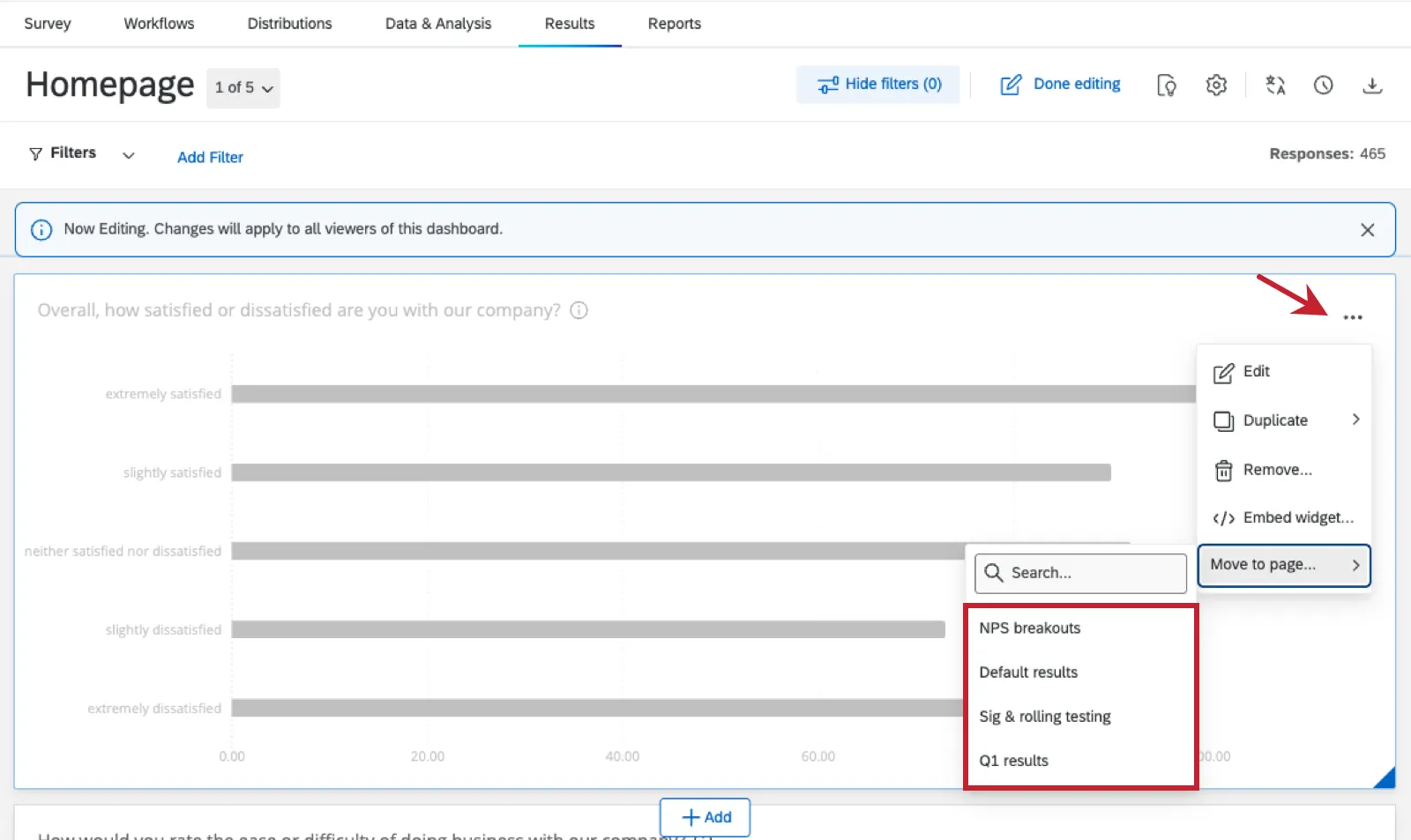 passare a una nuova impostazione di pagina su un widget