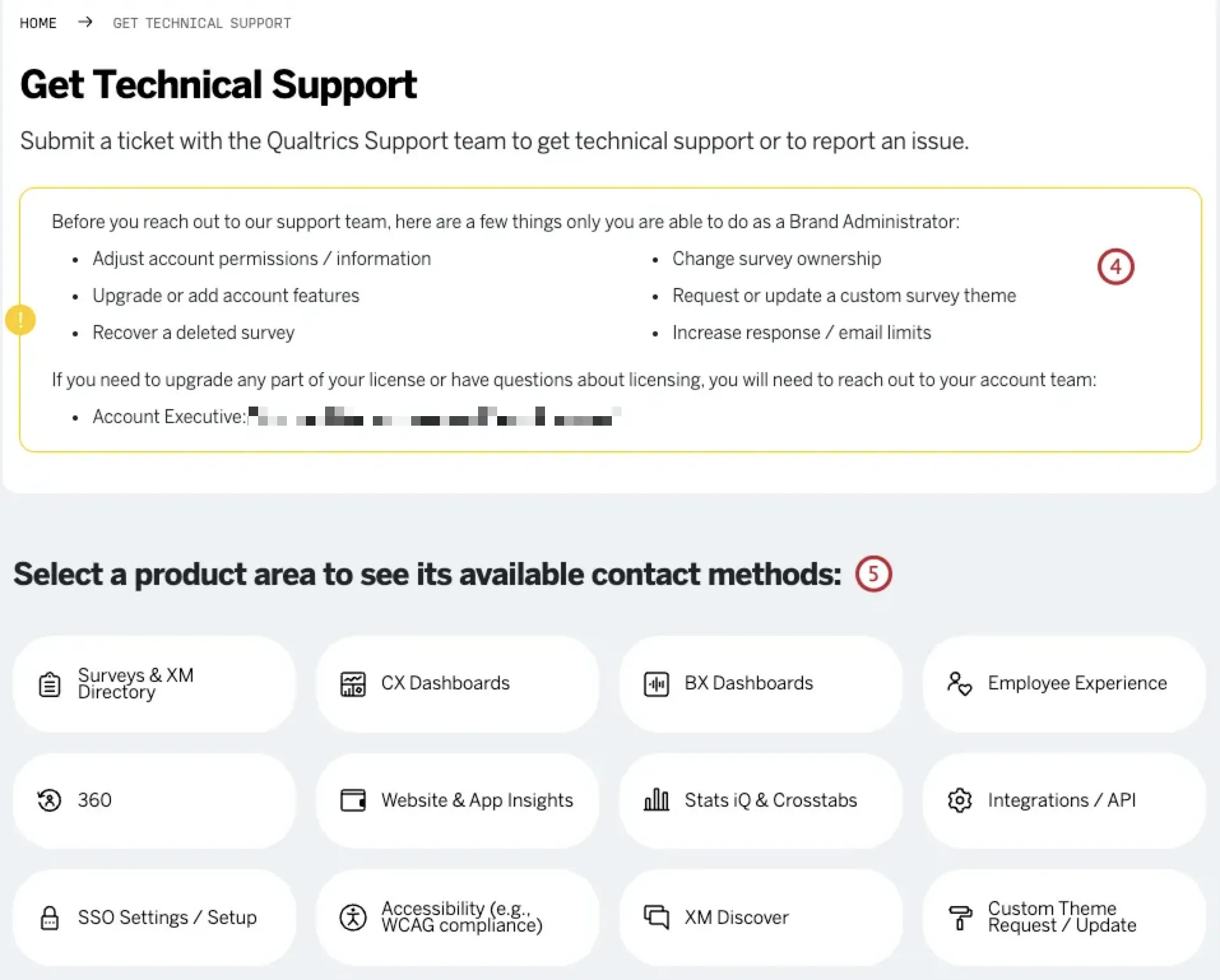 options within the customer hub to get customer support