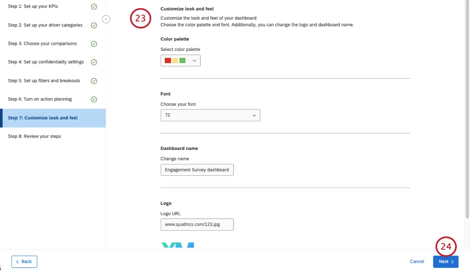 color palette and other theme settings in the product