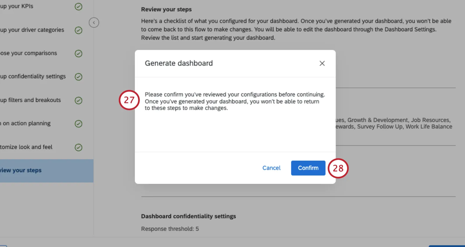 new window where you confirm dashboard generation