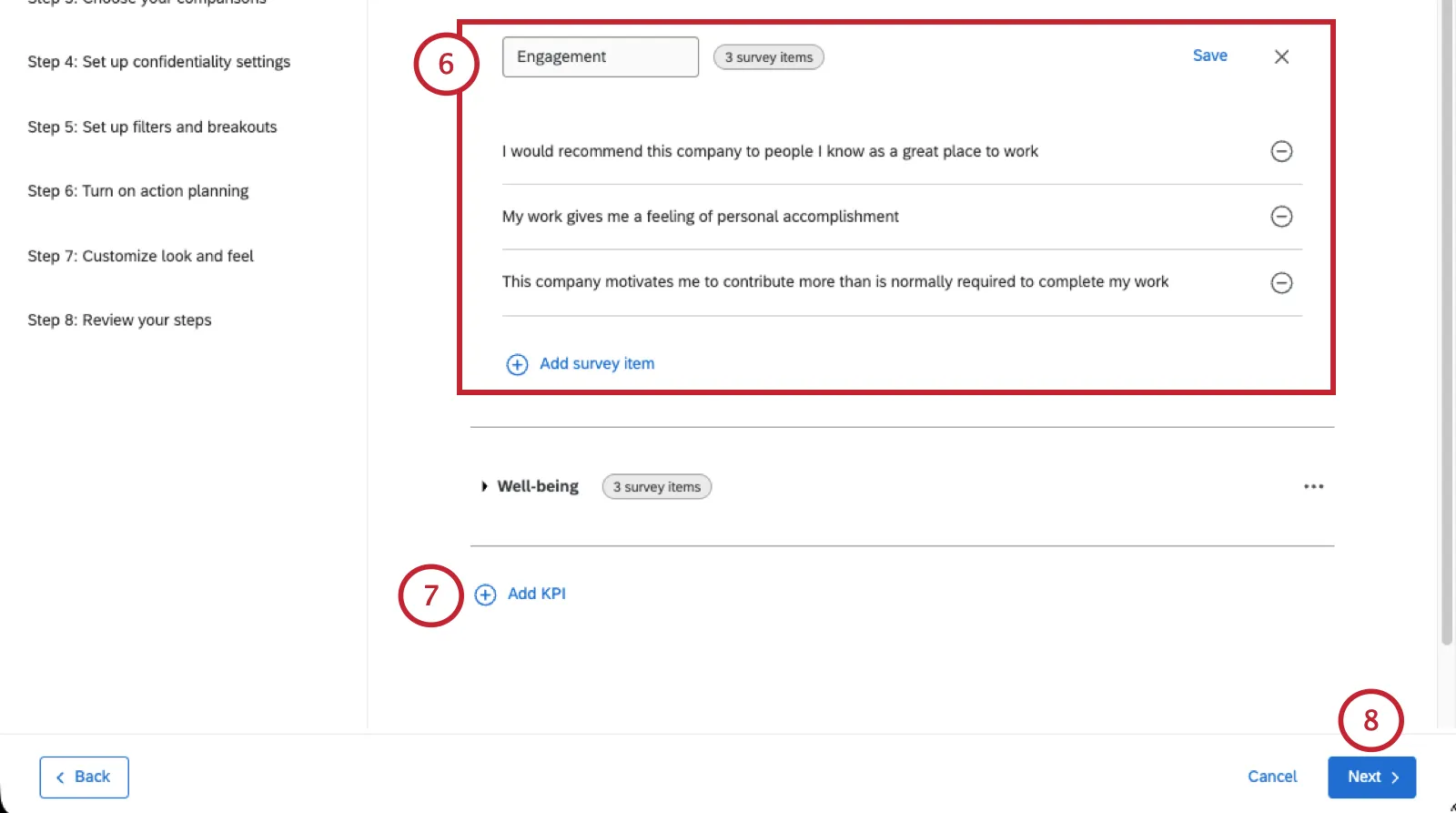 editing KPIs in the user interface, with button to progress in the lower-right
