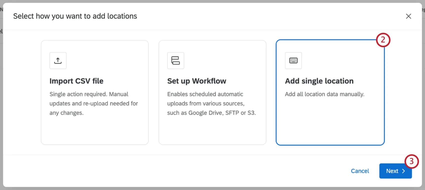 "add single location" option when adding a location to the directory
