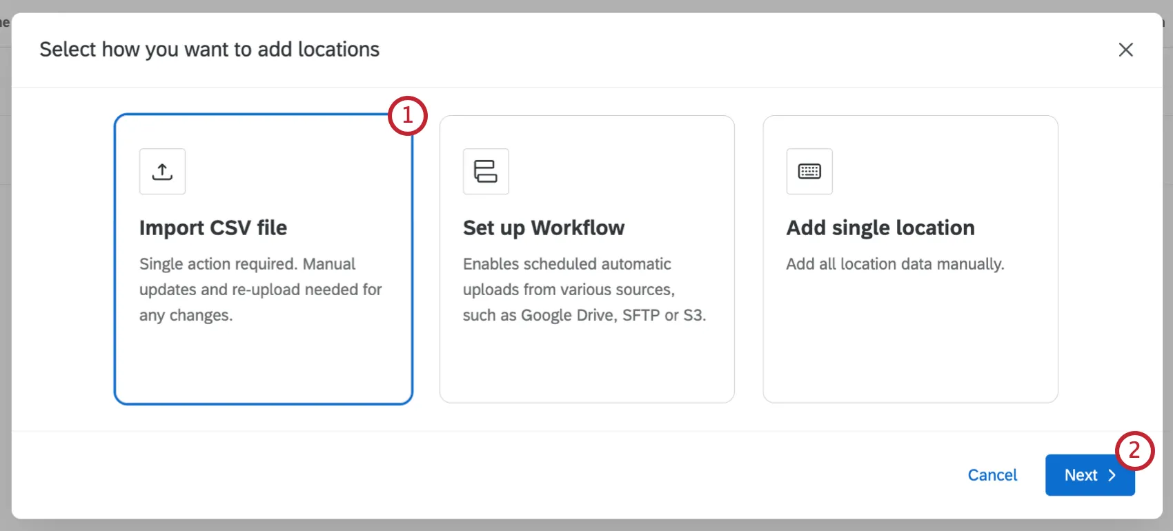import csv option when adding a location directory