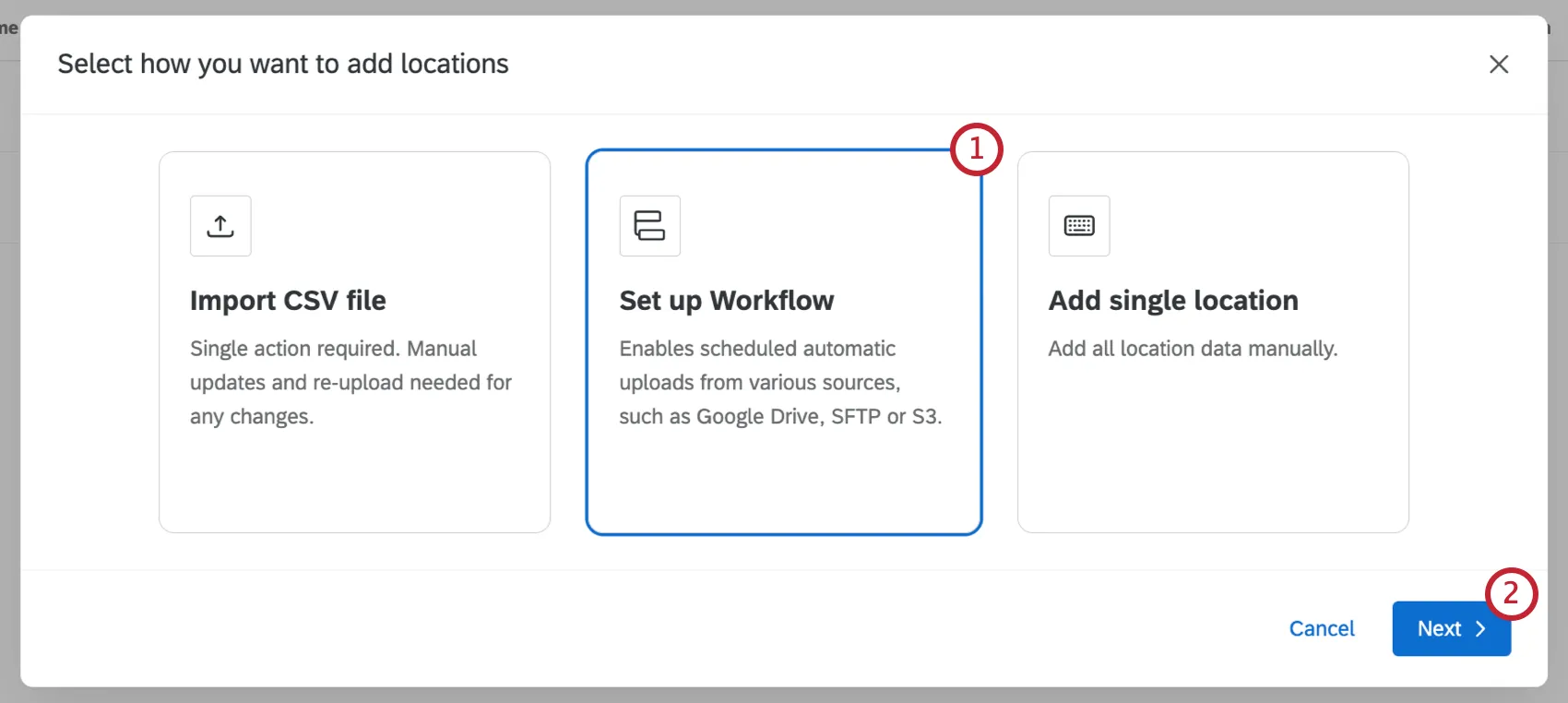 set up workflow option when adding a location directory