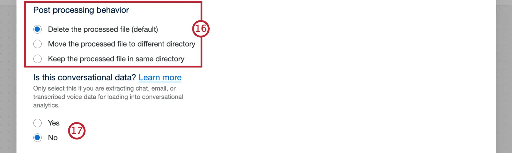 configurations for setting up the sftp export