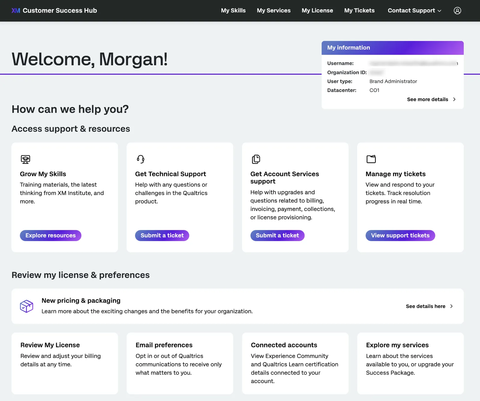 immagine dell'hub dedicato al Customer Success al primo accesso