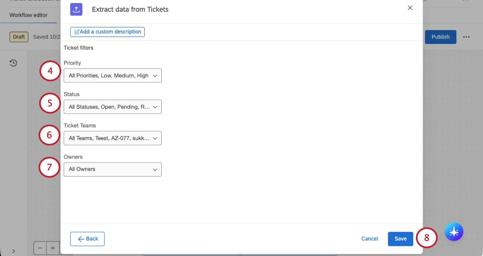 choosing which tickets to export