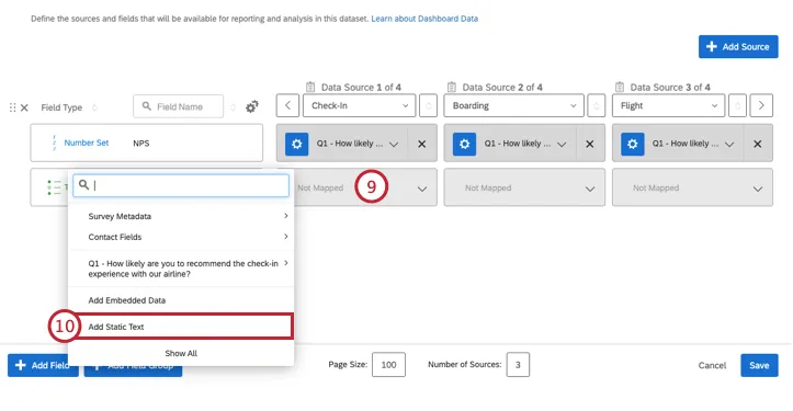 Facendo clic su Non mappato, si configura il campo stage con Testo statico