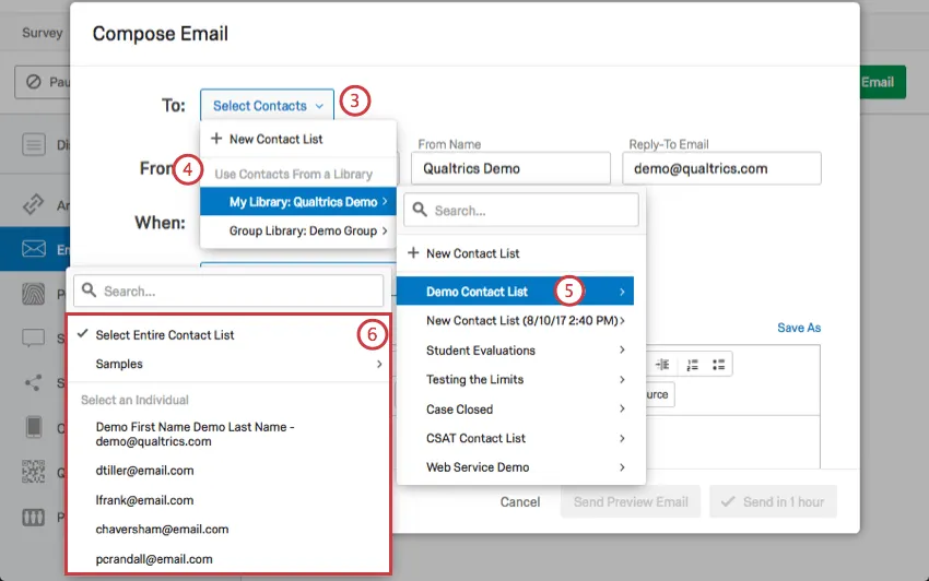 Series of dropdown lists to select Contact List