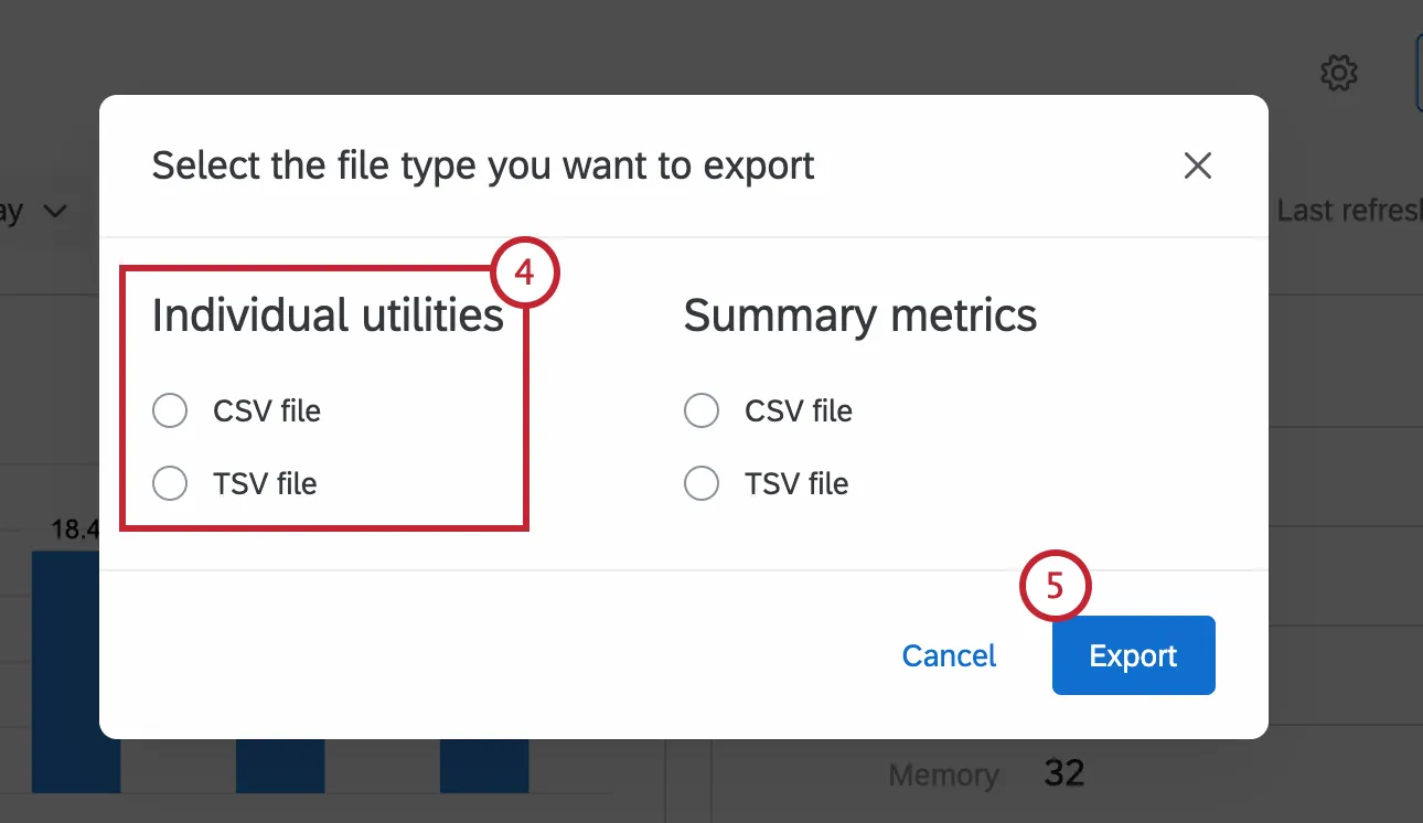 Export Individual Utilities section in the Export window; option to export to CSV or TSV file