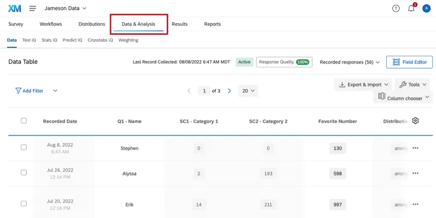 the data and analysis tab